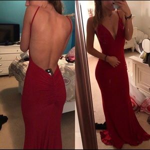 Red Open Back Prom Dress